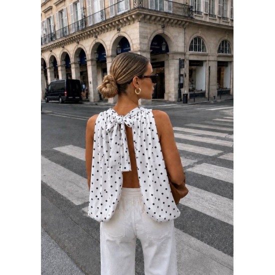 POLKA DOT OPEN BACK BLOUSE 190443