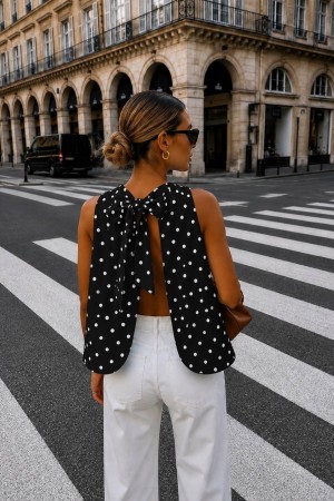 POLKA DOT OPEN BACK BLOUSE 190444