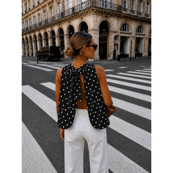 POLKA DOT OPEN BACK BLOUSE 190444