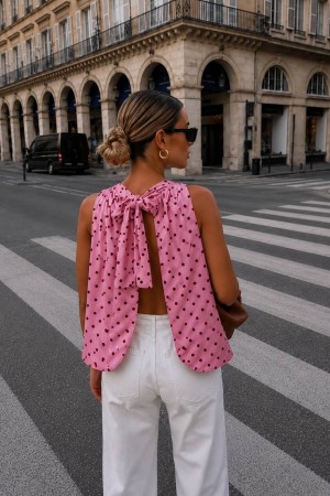 POLKA DOT OPEN BACK BLOUSE 190445