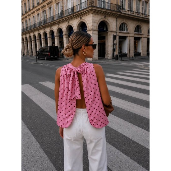 POLKA DOT OPEN BACK BLOUSE 190445