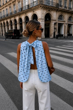 POLKA DOT OPEN BACK BLOUSE 190446