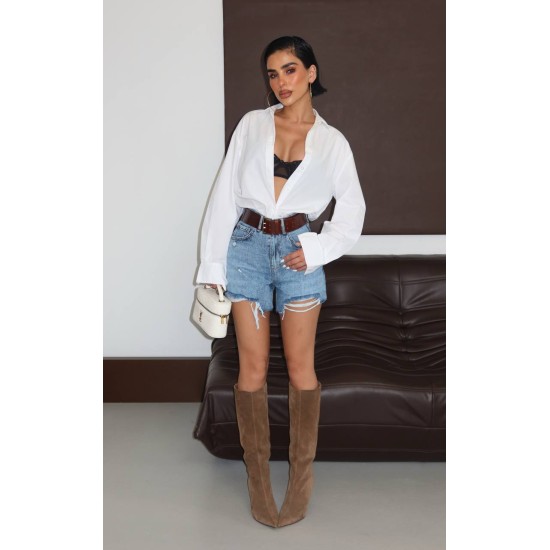 LASER DISTRESSED DENIM SHORTS 190500