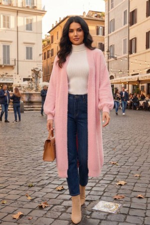 SOFT YARN KNITTED LONG CARDIGAN 192133