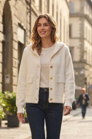 SOFT EYELASH YARN BUTTONED KNITTED CARDIGAN 192185