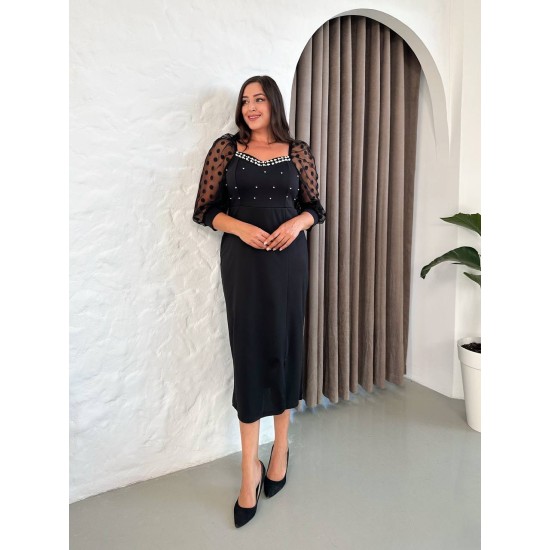 SİYAH ELBİSE SCUBA KREP KUMAŞ