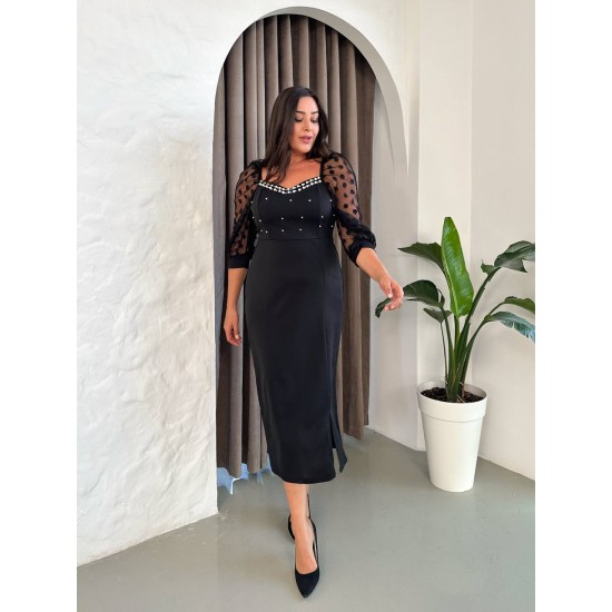 SİYAH ELBİSE SCUBA KREP KUMAŞ