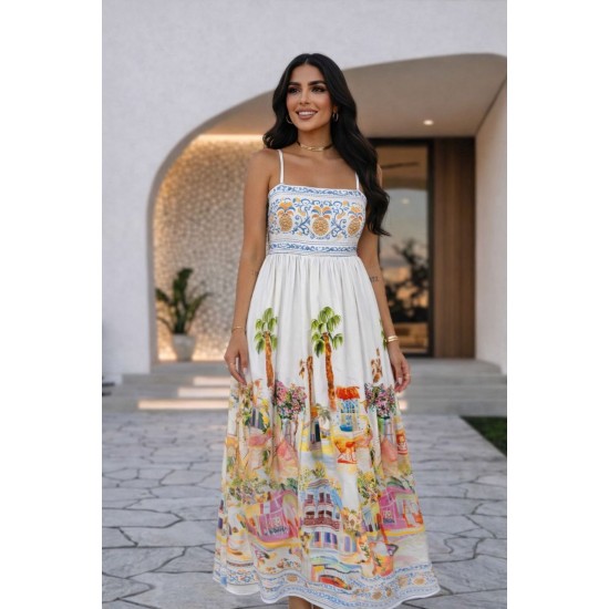 DESENLİ KARE YAKA ELBİSE 185970