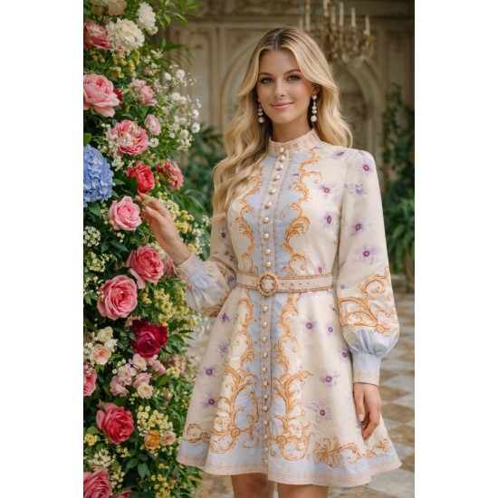 DESENLİ V YAKA KETEN ELBİSE 185952