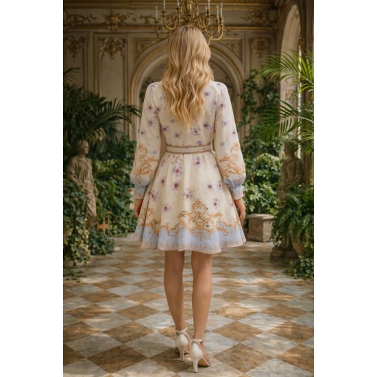 DESENLİ V YAKA KETEN ELBİSE 185952