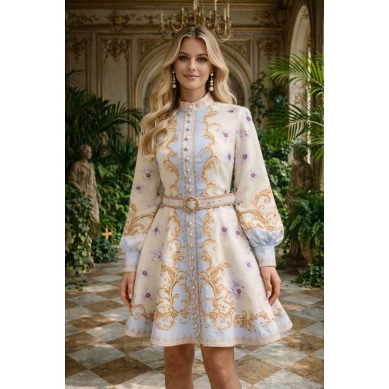 DESENLİ V YAKA KETEN ELBİSE 185952