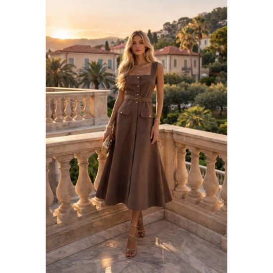 KEMERLİ KLOŞ ELBİSE PAPERTOUCH KUMAŞ 185942