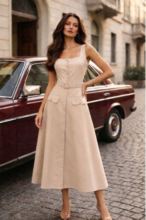 KEMERLİ KLOŞ ELBİSE PAPERTOUCH KUMAŞ 185943