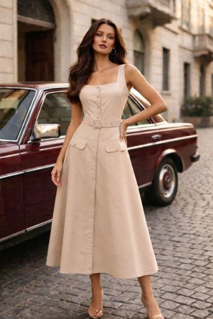 KEMERLİ KLOŞ ELBİSE PAPERTOUCH KUMAŞ 185943