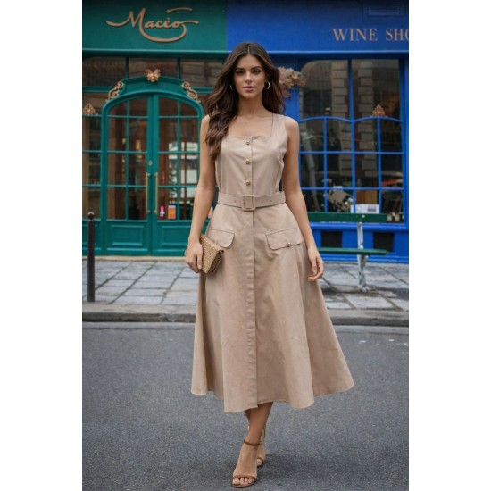 KEMERLİ KLOŞ ELBİSE PAPERTOUCH KUMAŞ 185943