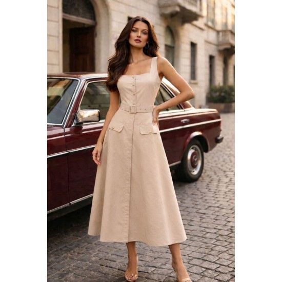 KEMERLİ KLOŞ ELBİSE PAPERTOUCH KUMAŞ 185943