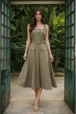 KEMERLİ KLOŞ ELBİSE PAPERTOUCH KUMAŞ 185944