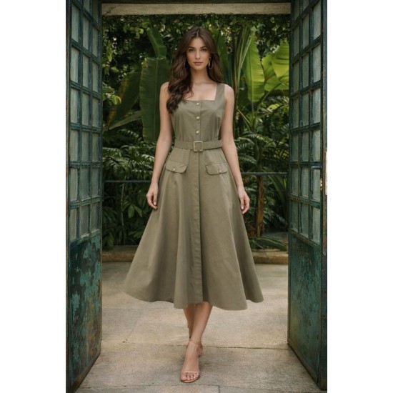 KEMERLİ KLOŞ ELBİSE PAPERTOUCH KUMAŞ 185944