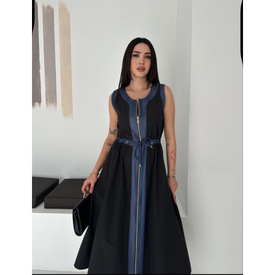 SİYAH ELBİSE KOT GARNILI 185914