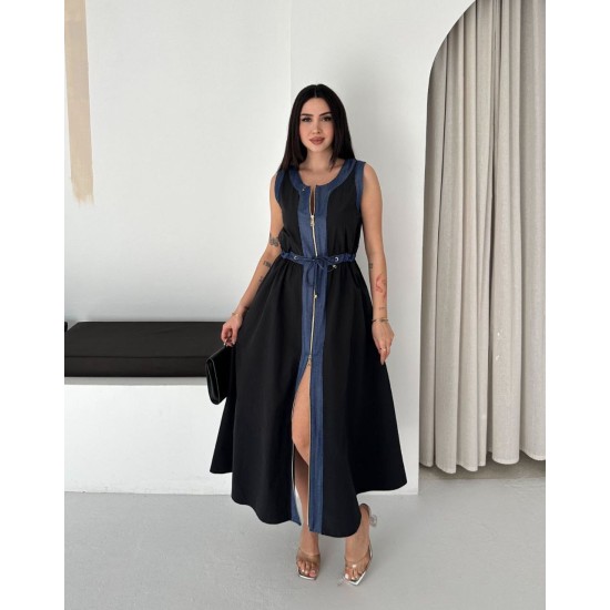 SİYAH ELBİSE KOT GARNILI 185914