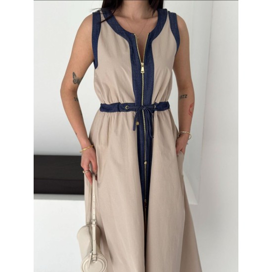 BEJ ELBİSE KOT GARNILI 185916