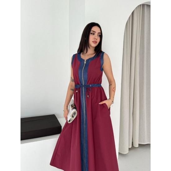 BORDO ELBİSE KOT GARNILI 185917