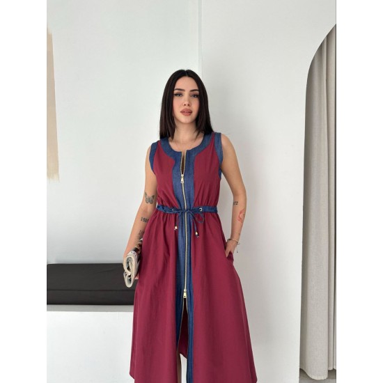 BORDO ELBİSE KOT GARNILI 185917