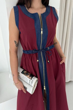 BORDO ELBİSE KOT GARNILI 185917