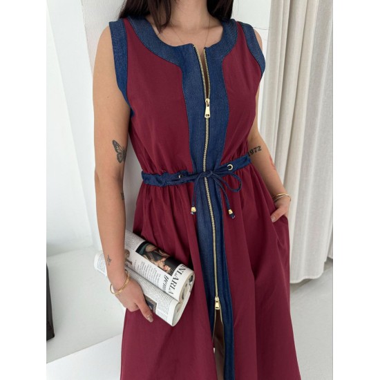 BORDO ELBİSE KOT GARNILI 185917