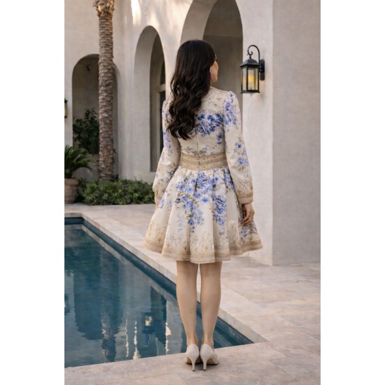 DESENLİ V YAKA KETEN ELBİSE 185951