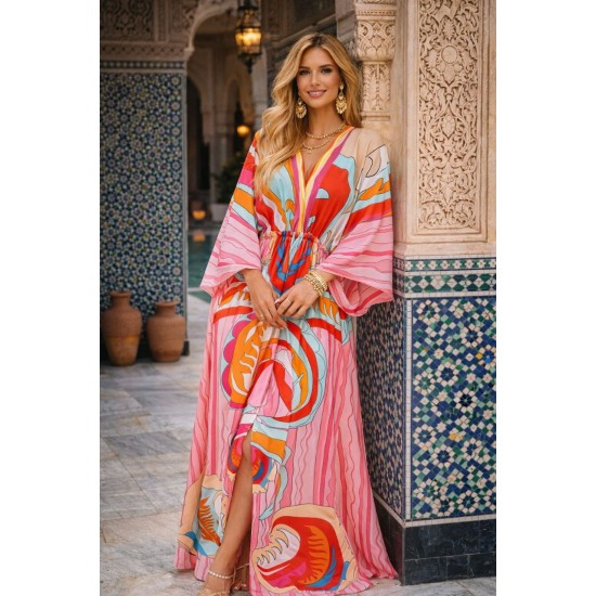 DESENLİ KİMONO ELBİSE JESSICA KUMAŞ 185959