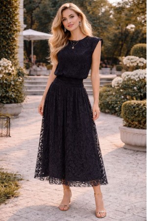 BELİ DRAPELİ DANTEL ELBİSE 185969