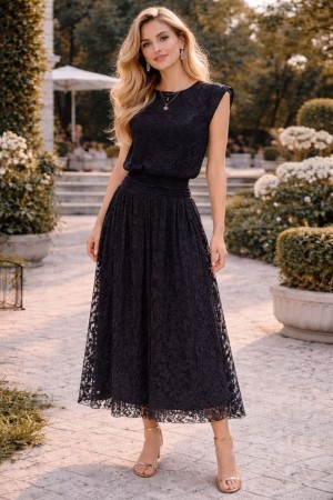 BELİ DRAPELİ DANTEL ELBİSE 185969