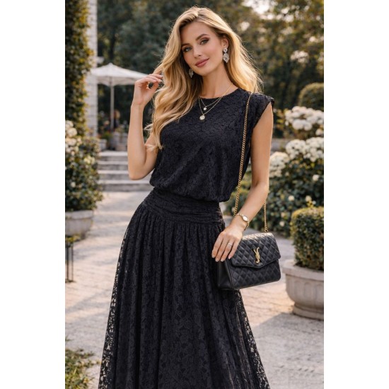 BELİ DRAPELİ DANTEL ELBİSE 185969