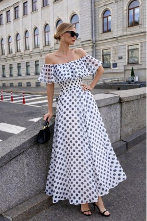 MADONNA YAKA PUANTİYE DESEN ŞİFON ELBİSE 185973