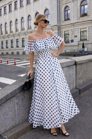 MADONNA YAKA PUANTİYE DESEN ŞİFON ELBİSE 185973