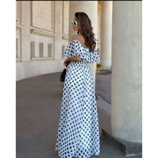 MADONNA YAKA PUANTİYE DESEN ŞİFON ELBİSE 185973