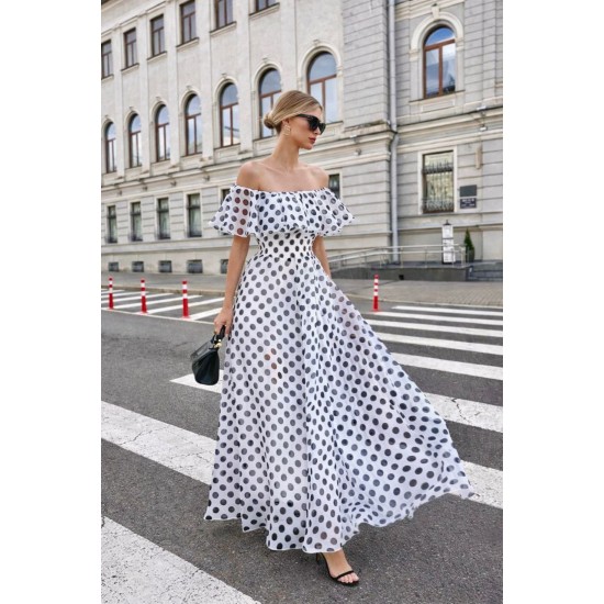 MADONNA YAKA PUANTİYE DESEN ŞİFON ELBİSE 185973