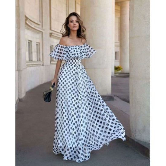 MADONNA YAKA PUANTİYE DESEN ŞİFON ELBİSE 185973