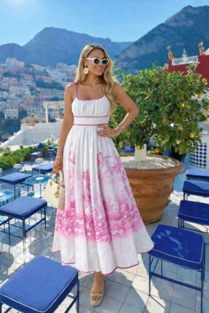 PALMİYE DESEN KETEN KUMAŞ ELBİSE 185978