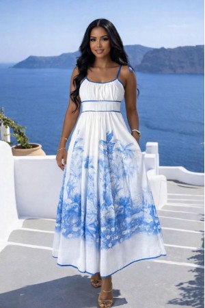 PALMİYE DESEN KETEN KUMAŞ ELBİSE 185979