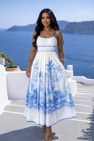 PALMİYE DESEN KETEN KUMAŞ ELBİSE 185979