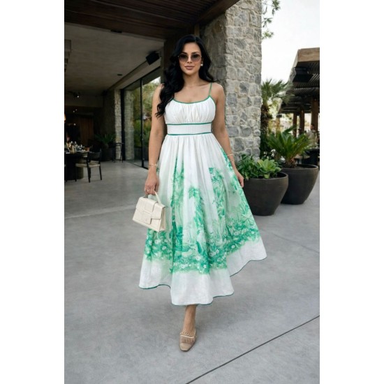 PALMİYE DESEN KETEN KUMAŞ ELBİSE 185980