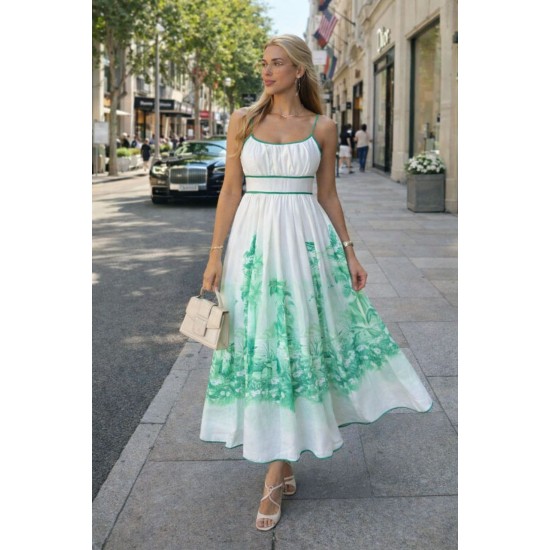 PALMİYE DESEN KETEN KUMAŞ ELBİSE 185980