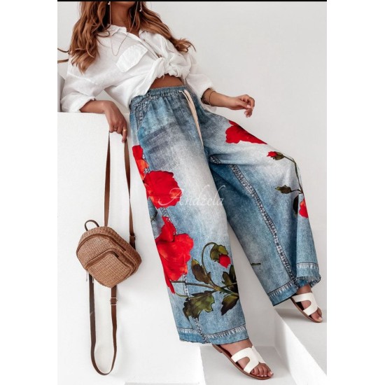 ÇİÇEK BASKILI JEANS EFEKTLİ PANTOLON 185986