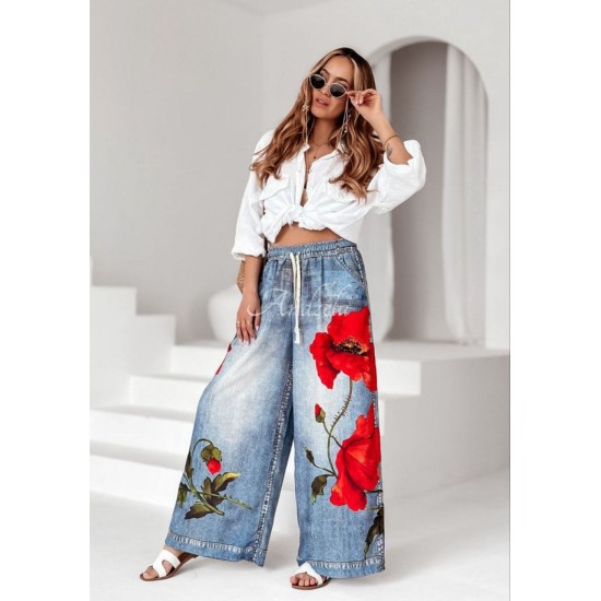 ÇİÇEK BASKILI JEANS EFEKTLİ PANTOLON 185986