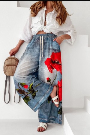 ÇİÇEK BASKILI JEANS EFEKTLİ PANTOLON 185986