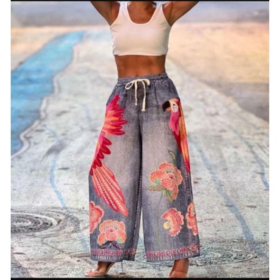 PAPAĞAN BASKILI JEANS EFEKTLİ PANTOLON 185987