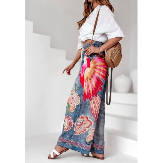PAPAĞAN BASKILI JEANS EFEKTLİ PANTOLON 185987