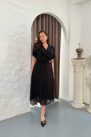 SİYAH ELBİSE ŞİFON KUMAŞ ELBİSE